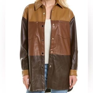 Badgley Mischka Faux Leather Colorblock Shirt Jacket